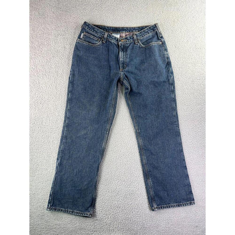 Carhartt Relaxed Fit Straight Leg Flannel Lined Blue Jeans Women Size 14 X 30